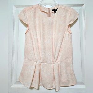 H&M Pink & White Short Sleeve Patterned Top Peplum Blouse Size 2